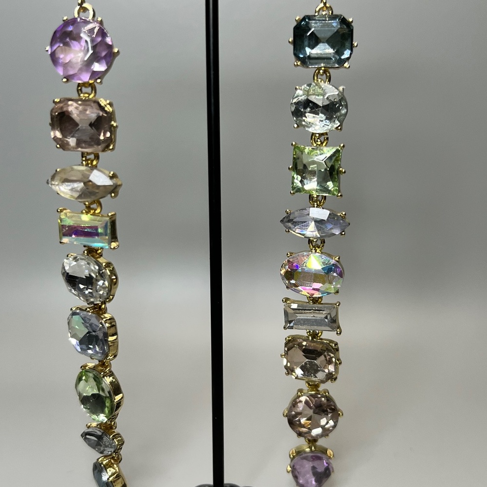 Multi-Colored Rhinestone Drop Earrings - image 2